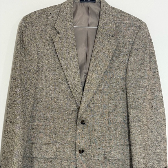 Savile Row Blazer Men Size 42 Long Tan Silk Tweed Suit Sport Coat Jacket Classic - Picture 1 of 10